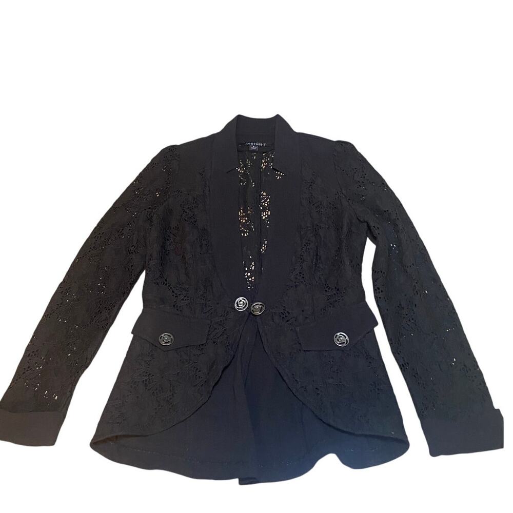 Insight Black Lace Blazer - Rose Button Detail - Size 6